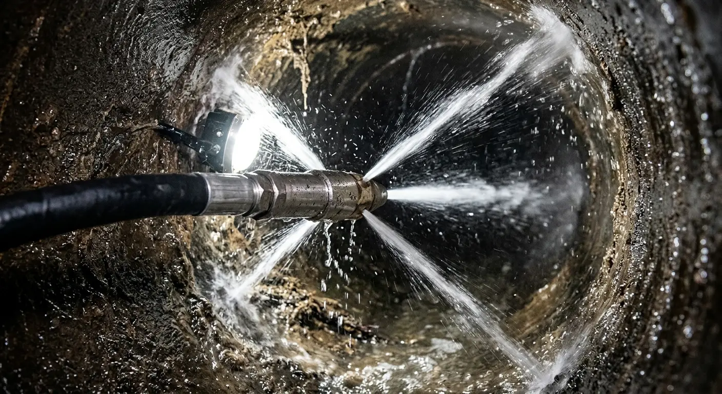 High-pressure hydro jetting nozzle cleaning sewer pipe for Storm Drain Cleaning in Grandwood Park